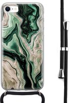 iPhone 8/7 hoesje met koord - Groen marmer / Marble | Apple iPhone 8 crossbody case | Zwart, Transparant | Water