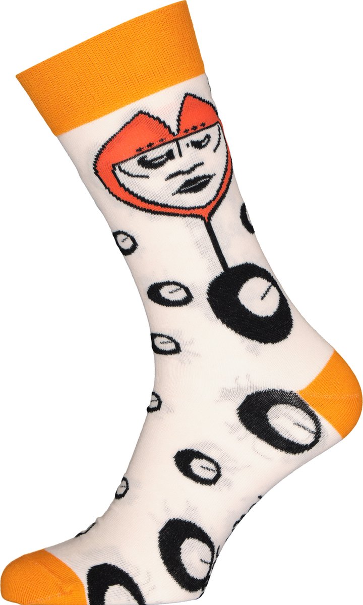 Spiri Ibiza Socks The Watcher - unisex sokken - wit met oranje - Maat: 41-46