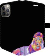 Apple iPhone 13 Pro Telefoonhoesje - Portemonneehoesje  - Met pasjeshouder - Met Dierenprint - Leeuw - Roze