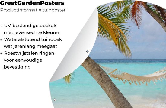 Garden Circle Hamac - Mer - Plage - 60x60 cm - Poster Jardin Rond - Extérieur