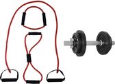 Tunturi - Fitness Set - Halterset 10 kg incl 1 Dumbellstang - Tubing Set Rood