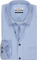 MARVELIS comfort fit overhemd - wit met blauw fijn gebloemd - Strijkvrij - Boordmaat: 44