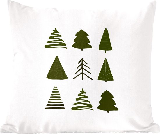 Sierkussens - Kussentjes Woonkamer - 50x50 cm - Kerstbomen - Wit - Patronen - Kerstversiering - Kerstdecoratie voor binnen - Woonkamer