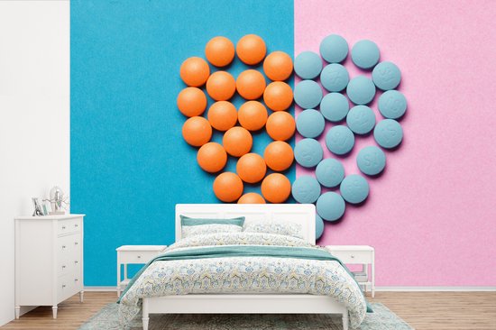 Papier peint photo peint vinyle - Tablettes formant un cœur largeur 390 cm x hauteur 260 cm - Tirage photo sur papier peint (disponible en 7 tailles)