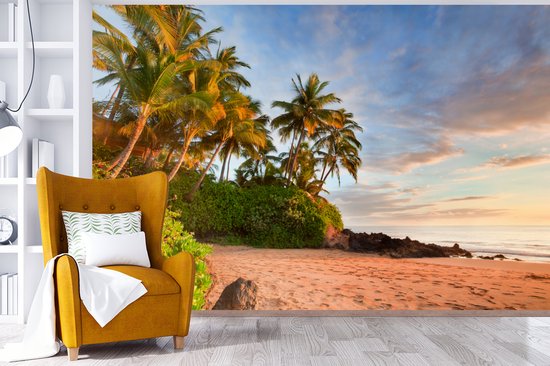 Vinyl Papier peint photo - Palmiers pendre malhonnêtement sur la plage de Hawaii, USA largeur 360 cm x hauteur 240 cm - photo impression sur fond d' écran (disponible en 7 tailles)