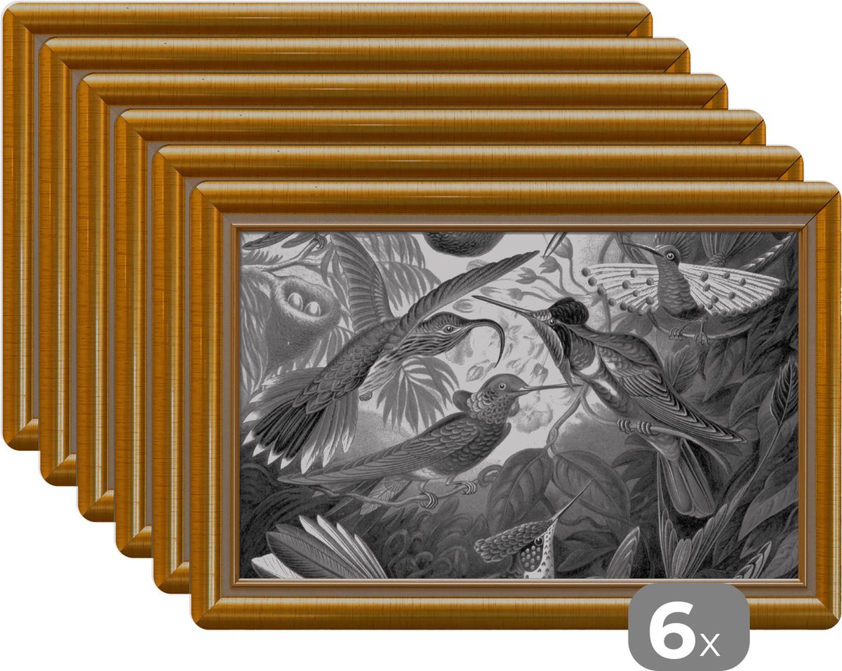 Placemat - Placemats kunststof - Oude meesters - Kunstwerk - Lijst - Gold - 45x30 cm - 6 stuks - Hittebestendig - Anti-Slip - Onderlegger - Afneembaar