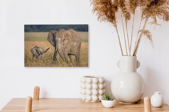 Mère éléphant et veau 30x20 cm - petit - Tirage photo sur toile peinture (Décoration murale salon / chambre) / animaux sauvages Peintures sur toile