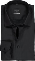 VENTI modern fit overhemd - mouwlengte 7 - zwart - Strijkvrij - Boordmaat: 45