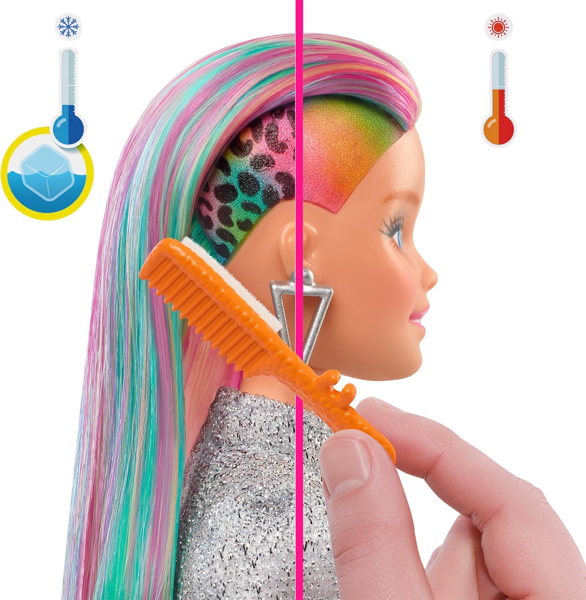 Barbie Leopard Regenbooghaar pop (blond) — afbeelding 7