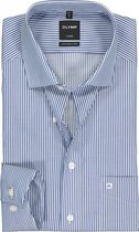 OLYMP Luxor modern fit overhemd - mouwlengte 7 - twill - marine blauw met wit gestreept - Strijkvrij - Boordmaat: 38