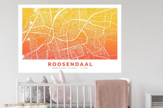 Stickers muraux - Film autocollant - Plan de la ville - Roosendaal - Nederland - Jaune - 120x80 cm - Film adhésif - Stickers muraux Chambre d'enfant - Papier peint autocollant