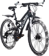 Ks Cycling Fiets ATB Fully 24'' Crusher kinder mountainbike, zwart wit - 36 cm