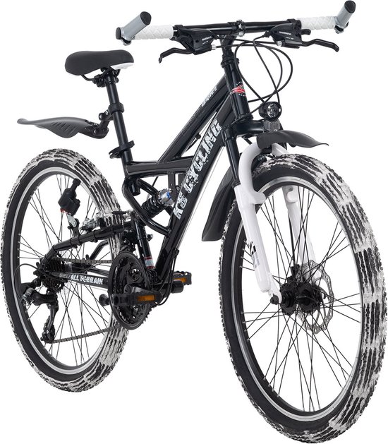 Ks Cycling Fiets ATB Fully 24'' Crusher kinder mountainbike, zwart wit - 36  cm | bol.com