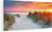 Artaza Glasschilderij - Strand En Duinen Bij Zonsondergang - 80x40 - Plexiglas Schilderij - Foto op Glas