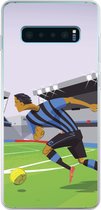 Geschikt voor Samsung Galaxy S10 Lite hoesje - Een illustratie van spelers die voetballen in een stadion - Jongetje - Meisjes - Kinderen - Siliconen Telefoonhoesje