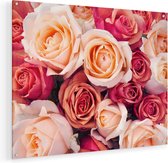 Artaza Glasschilderij - Roze Rozen Achtergrond - Bloemen - 75x60 - Plexiglas Schilderij - Foto op Glas