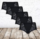 Fine Woman zwarte Dames slips met kant zwart 5-pak -Fine Woman-XL-Slips