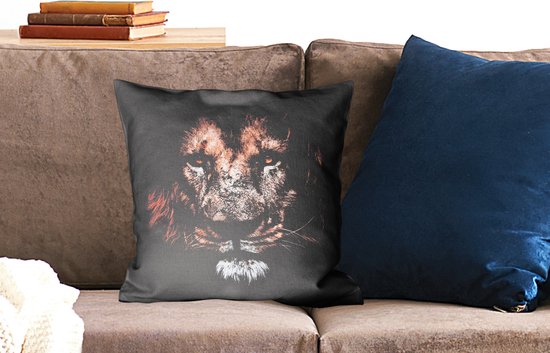 Coussins Coussins décoratifs - Oreillers Salon - 45x45 cm - Lion - Animaux - Zwart