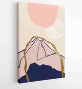 Luxe Gold Mountain muur kunst vector set. Aardetinten landschappen achtergronden instellen met maan en zon. 2 - Moderne schilderijen – Verticaal – 1871795821 - 40-30 Vertical