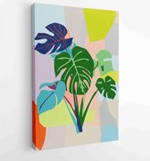 Botanische muur kunst vector set. Water kleur boho gebladerte lijnwerk tekenen met abstracte vorm. 4 - Moderne schilderijen – Verticaal – 1870913071 - 80*60 Vertical