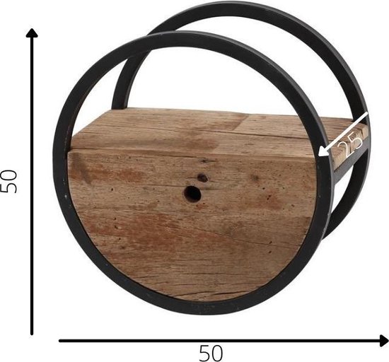 Industrieel rond wandrek hout en metaal Liv 50 cm - Dimehouse