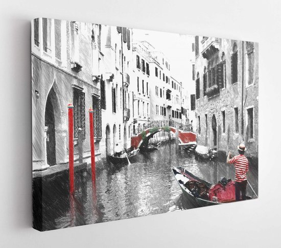 Gondels in Venetië. Digitale afbeelding in tekening, schetsstijl. - Moderne kunst canvas - Horizontaal - 322822409 - 40*30 Horizontal