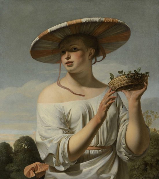 Meisje grote hoed, door Caesar Boetius van Everdingen, ca. 1645-50, Nederlandse... | bol.com