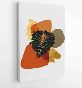 Botanische muur kunst vector set. Gouden gebladerte lijntekening met abstracte vorm 4 - Moderne schilderijen – Verticaal – 1899845977 - 115*75 Vertical