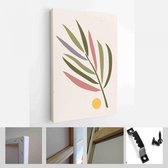 Collectie hedendaagse kunstposters in pastelkleuren. Abstracte elementen, bladeren en fruit, takken, peren - Modern Art Canvas - Verticaal - 1853285833