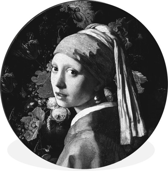 WallCircle - Cercle mural - Cercle mural - La jeune fille à la perle - Johannes Vermeer - Zwart - Wit - Aluminium - Dibond - 90x90 cm - Intérieur et Extérieur