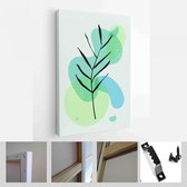 Minimalistische aquarel schilderij artwork. Earth Tone Boho gebladerte lijntekeningen met abstracte vorm - moderne kunst canvas - verticaal - 1937930698