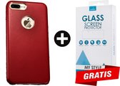 Backcase Lederen Hoesje iPhone 7 Plus Rood - Gratis Screen Protector - Telefoonhoesje - Smartphonehoesje