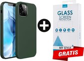 Siliconen Backcover Hoesje iPhone 12 Pro Groen - Gratis Screen Protector - Telefoonhoesje - Smartphonehoesje
