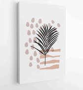 Botanische muur kunst vector set. Earth tone boho gebladerte lijntekeningen tekenen met abstracte vorm. 2 - Moderne schilderijen – Verticaal – 1881390316 - 80*60 Vertical