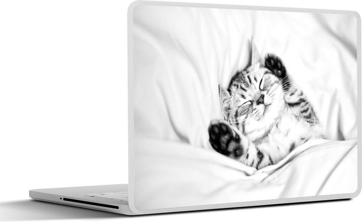Laptop sticker - 11.6 inch - Kitten - Bed - Poten - Meisjes - Kinderen - Jongens - Kind - 30x21cm - Laptopstickers - Laptop skin - Cover
