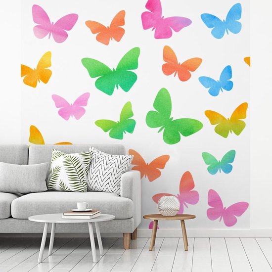 Papier peint photo vinyle - Une illustration de papillons réalisée à l'aquarelle largeur 280 cm x hauteur 280 cm - Tirage photo sur papier peint (disponible en 7 tailles)