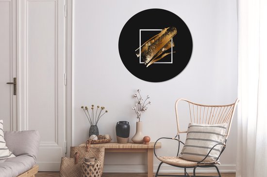 Bandes de peinture dorées sur fond noir Sticker mural cercle mural - 100x100 cm - peinture ronde - cercle papier peint - cercle mural - cercle vivant - autocollant & coupe ronde