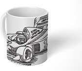 Mok - Koffiemok - Een geschetste illustratie van een wagen uit de Formule 1 - Mokken - 350 ML - Beker - Koffiemokken - Theemok