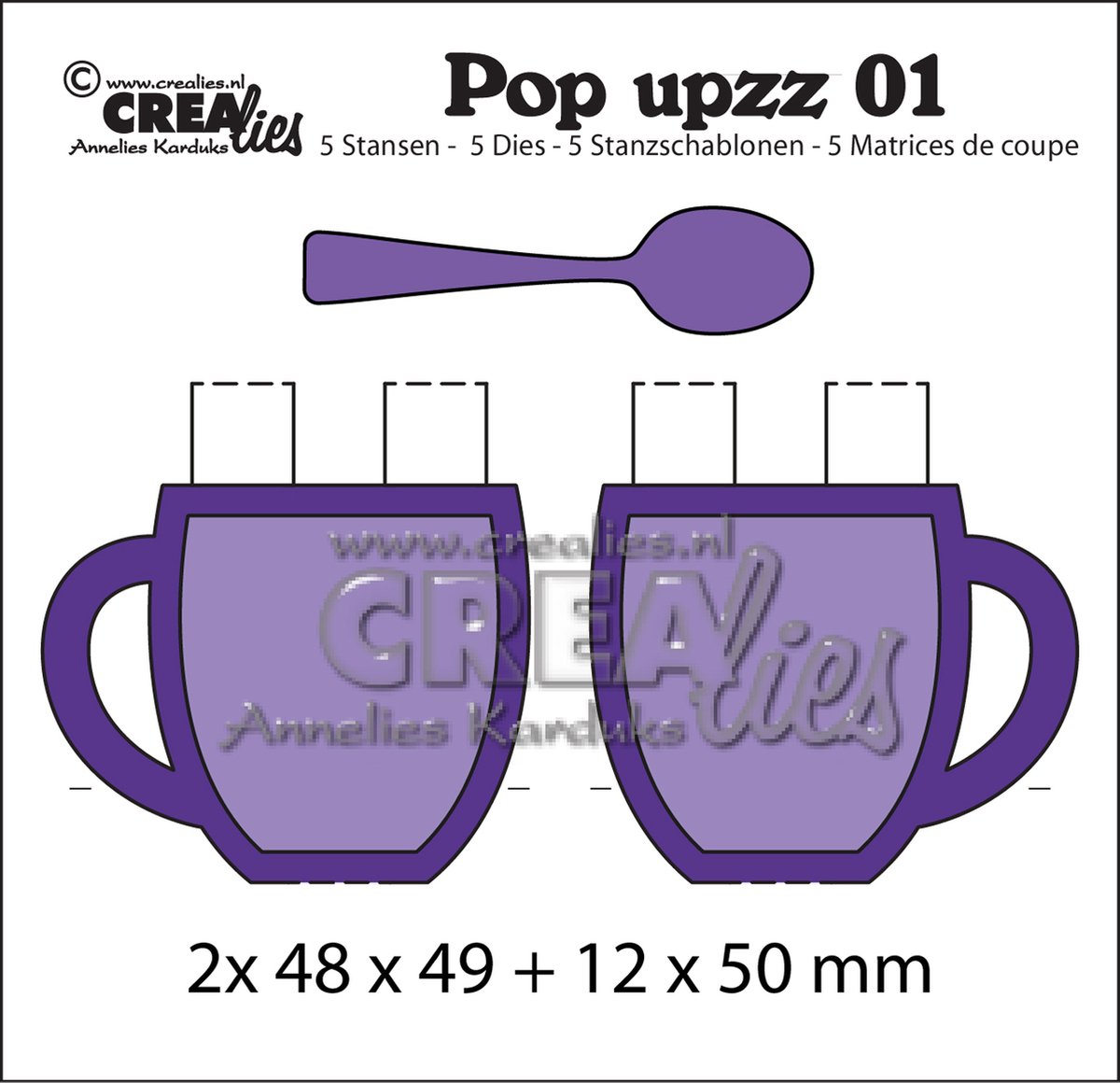 Pop upzz Stansen - Nr.01 - Pop-up mok + lepel - 49x50mm - 5 stuks