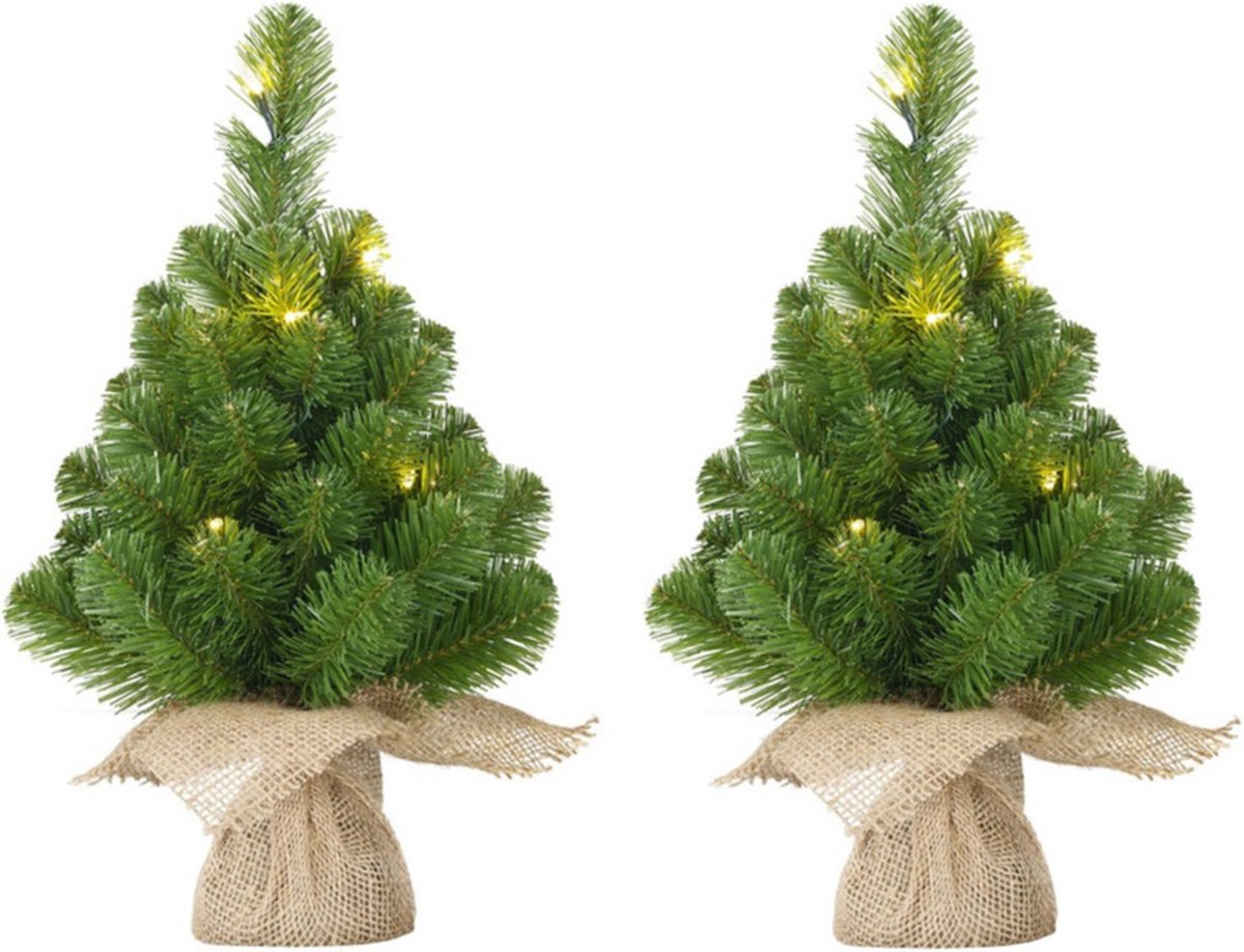 4x Mini kunst kerstboom met 10 LED lampjes 45 cm