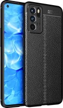 Oppo Reno6 Hoesje - MobyDefend TPU Gelcase - Lederlook - Zwart - GSM Hoesje - Telefoonhoesje Geschikt Voor: Oppo Reno6