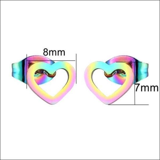 Aramat jewels ® - Regenboog oorbellen open hartje zweerknopjes chirurgisch staal 8x7mm