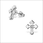 Aramat jewels ® - Oorbellen kruisje zweerknopjes zirkonia zilverkleurig chirurgisch staal 10mm x 12mm