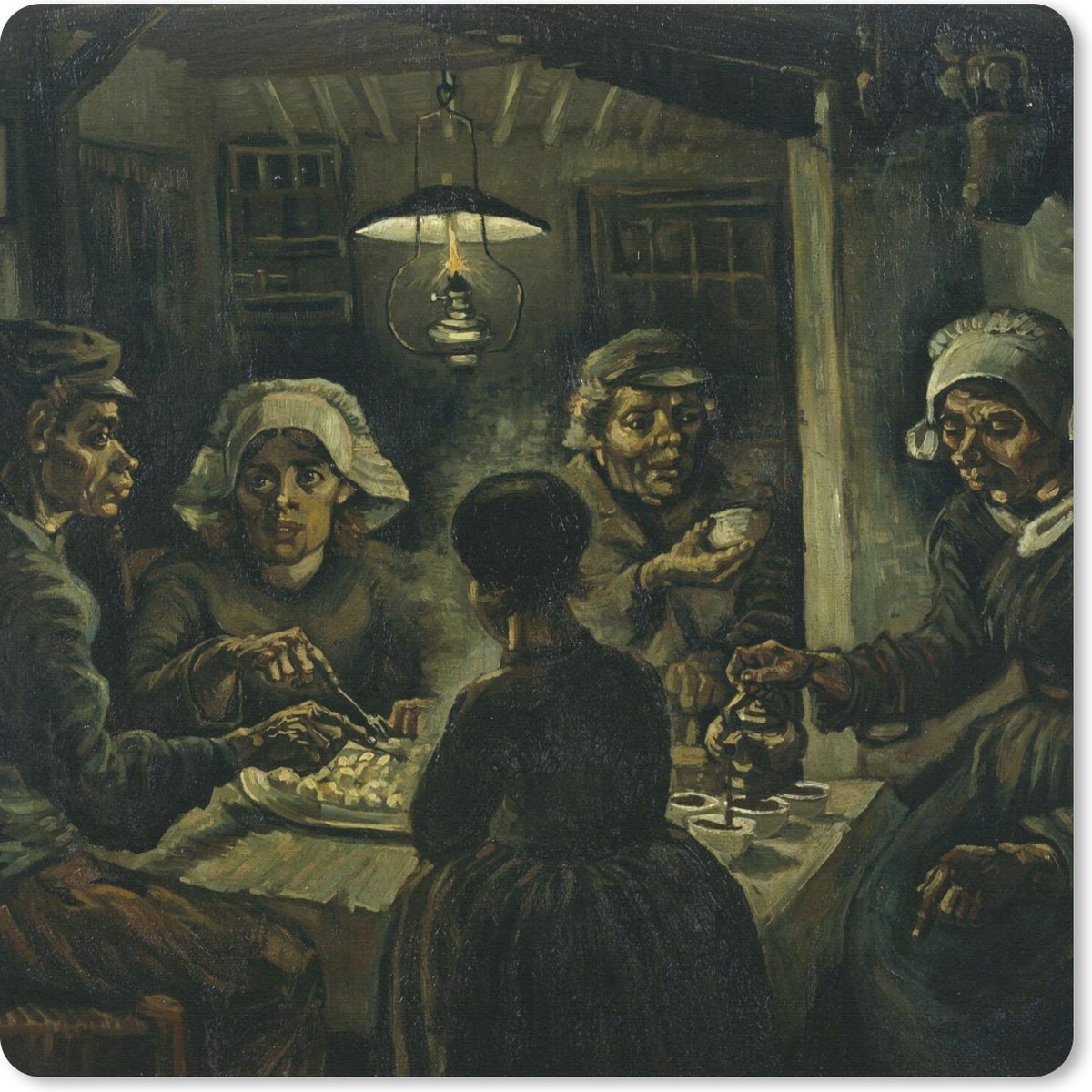 Muismat 20x20 cm - Mousepad De Aardappeleters - Vincent van Gogh - Muismatten