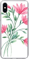 Geschikt voor iPhone Xs hoesje - Bloemen - Waterverf - Roze - Siliconen Telefoonhoesje