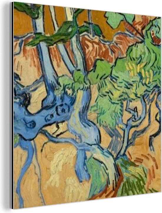 Wanddecoratie Metaal - Aluminium Schilderij Industrieel - Boomwortels - Vincent van Gogh - 90x90 cm - Dibond - Foto op aluminium - Industriële muurdecoratie - Voor de woonkamer/slaapkamer