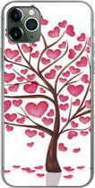 iPhone 11 Pro Max hoesje - Een illustratie van een boom met hartjes - Siliconen Telefoonhoesje