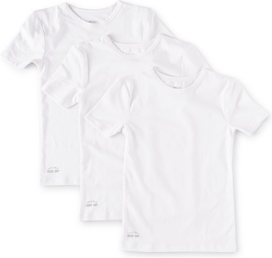 Little Label Ondergoed Jongens - T shirt Jongens Maat 134-140 - Wit - Zachte BIO Katoen - 3 Stuks - basic T ondershirt jongens ronde hals - Voordeelset