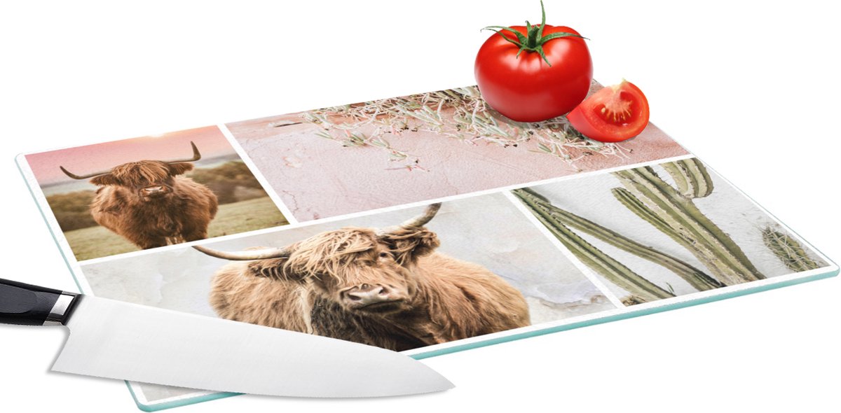 Glazen Snijplank - 39x28 - Schotse hooglander - Dieren - Pastel - Snijplanken Glas