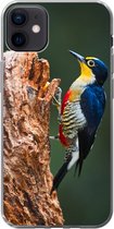 Geschikt voor iPhone 12 mini hoesje - Close-up van een kleurrijke vogel op de zijkant van een boomstronk - Siliconen Telefoonhoesje